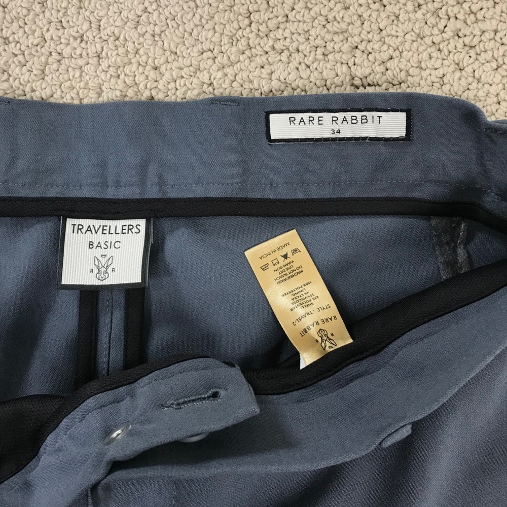 Rare Rabbit Travellers Basic Travel-2 Blue Grey Stretch Trousers Mens Size 34 - Picture 4 of 9